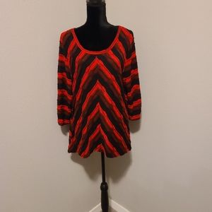 Notations Red & Blk 3/4 Slv Top Sz 2X Exc Cond!!